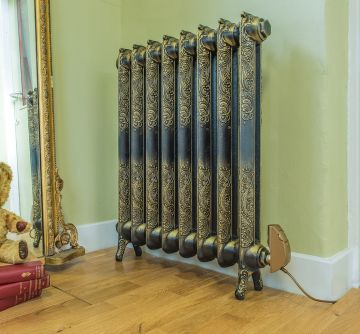 Rococo electric radiator burnished gold with satin gold element for web